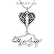 Border Collie Sympathy Gift Necklace with Heart Shaped Angel Wing Pendant in Sterling Silver on Snake Chain.