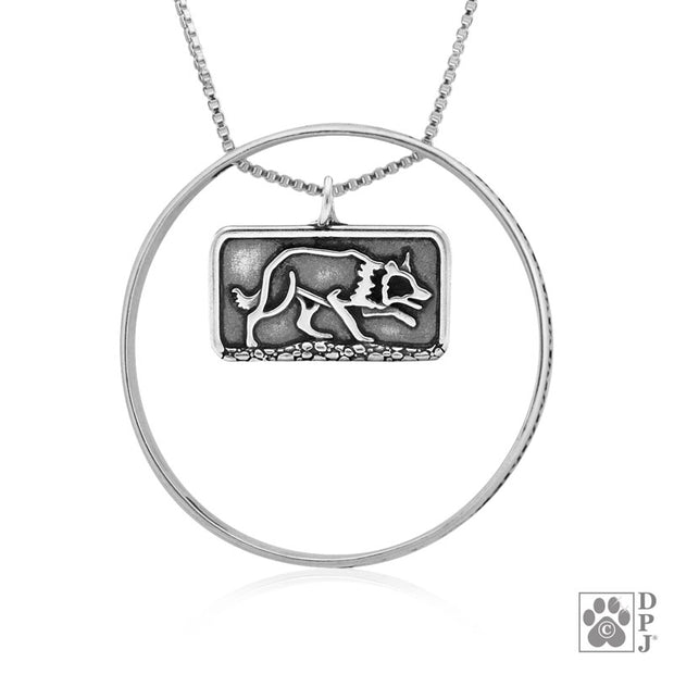 Border Collie Necklace w/Paw Print Enhancer in Sterling Silver, Body