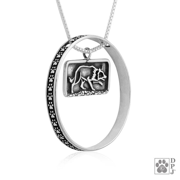 Border Collie Necklace w/Paw Print Enhancer in Sterling Silver, Body