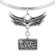 Border Collie Pet Loss Necklace with Angel Wing Charm Holder with Paw Print in Sterling Silver on Omega Chain.