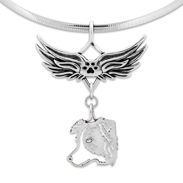 Border Collie Angel Wing Necklace