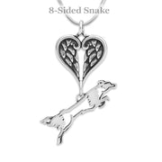 Border Collie Sympathy Gift Necklace with Heart Shaped Angel Wing Pendant in Sterling Silver on Snake Chain.
