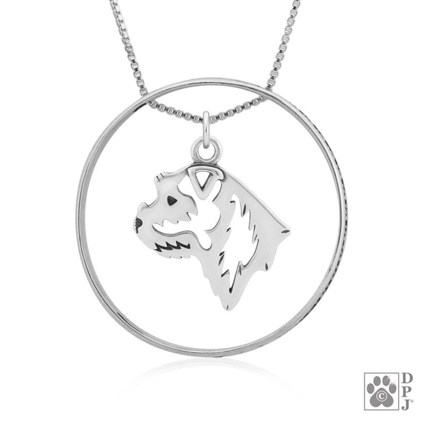 Border Terrier Necklace w/Paw Print Enhancer, Head