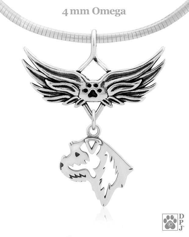 Border Terrier Memorial Necklace, Angel Wing Jewelry