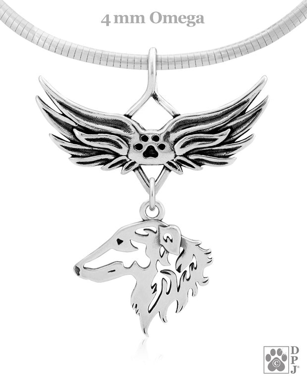 Borzoi Memorial Necklace, Angel Wing Jewelry
