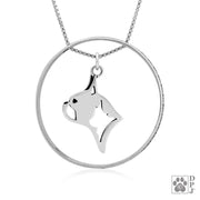 Sterling Silver Boston Terrier Necklace w/Paw Print Enhancer, Head