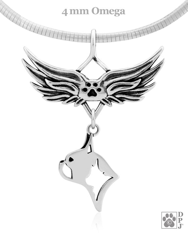 Boston Terrier Memorial Necklace,  Angel Wing Jewelry
