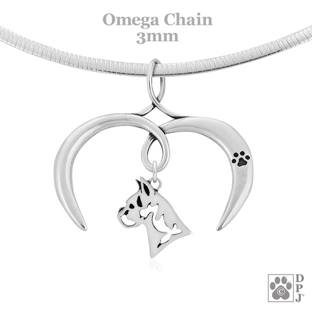 Open Heart Boxer Necklace in Sterling Silver, Jewelry Gifts for Boxer Lovers