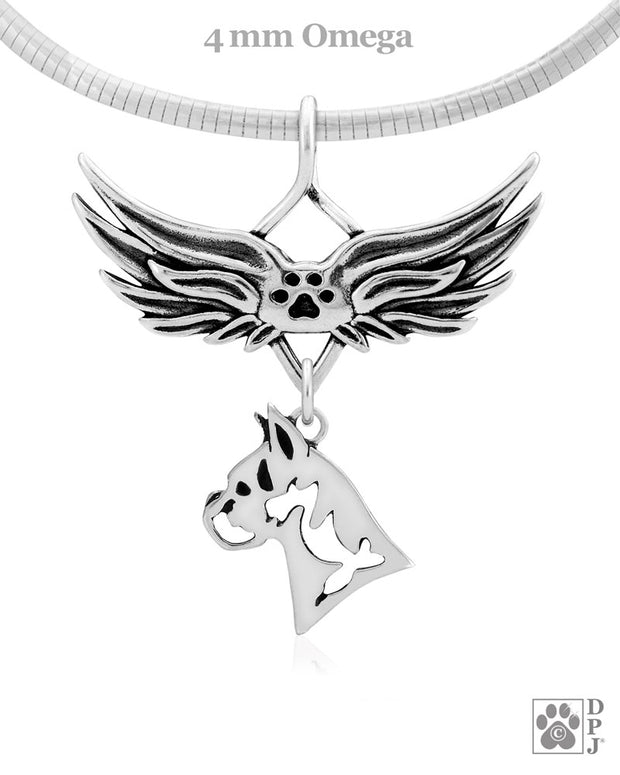 Boxer Memorial Necklace, Angel Wing Jewelry