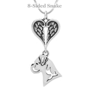 Boxer Sympathy Gift Necklace with Heart Shaped Angel Wing Pendant in Sterling Silver on Snake Chain.