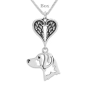 Brittany Sympathy Gift Necklace with Heart Shaped Angel Wing Pendant in Sterling Silver on Box Chain.