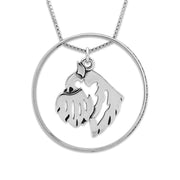 Sterling Silver Brussels Griffon Necklace w/Paw Print Enhancer, Head