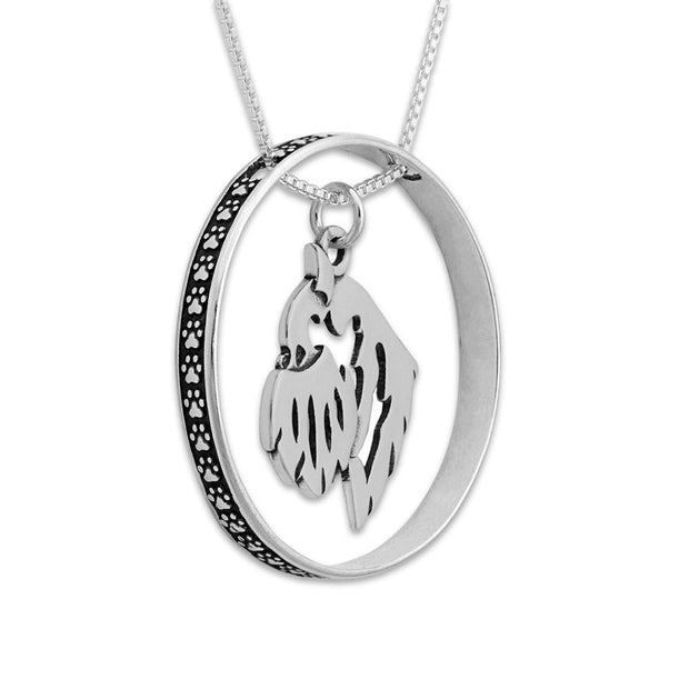 Sterling Silver Brussels Griffon Necklace w/Paw Print Enhancer, Head