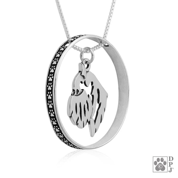 Sterling Silver Brussels Griffon Necklace w/Paw Print Enhancer, Head
