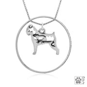 Sterling Silver Brussels Griffon Necklace w/Paw Print Enhancer, Body
