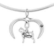 Brussels Griffon Necklace with Open Heart Charm Holder with Paw Print in Sterling Silver on Omega Chain.