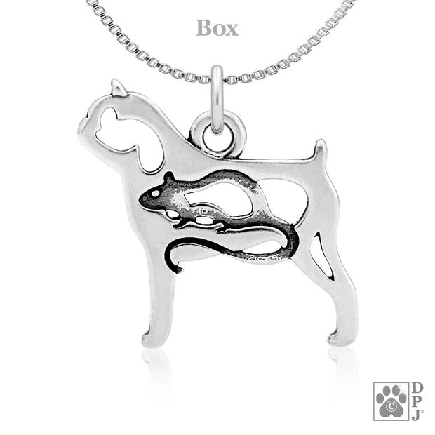 Brussels Griffon Necklace Charm in Sterling Silver, Smooth