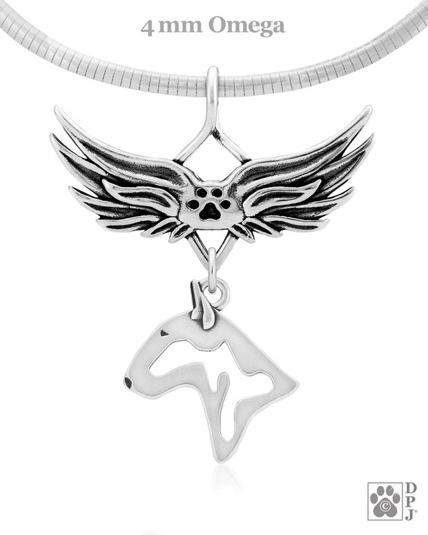 Bull Terrier Memorial Necklace, Angel Wing Jewelry