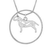 Sterling Silver Bull Terrier Necklace w/Paw Print Enhancer, Body