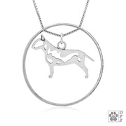 Sterling Silver Bull Terrier Necklace w/Paw Print Enhancer, Body