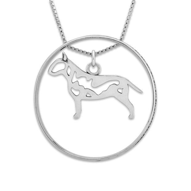 Sterling Silver Bull Terrier Necklace w/Paw Print Enhancer, Body