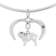 Bulldog Necklace with Open Heart Charm Holder with Paw Print in Sterling Silver on Omega Chain.
