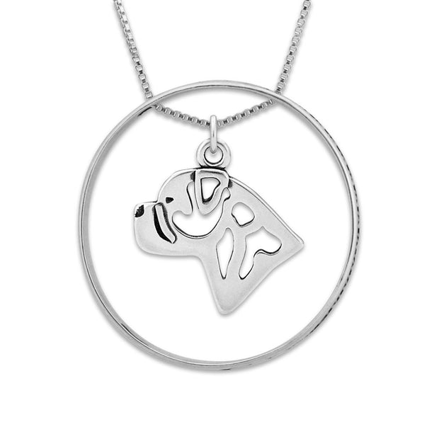 Sterling Silver Bullmastiff Necklace w/Paw Print Enhancer, Head