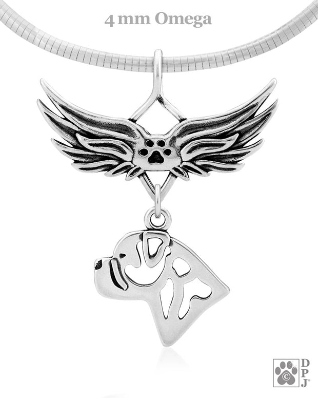 Bullmastiff Memorial Necklace, Angel Wing Jewelry