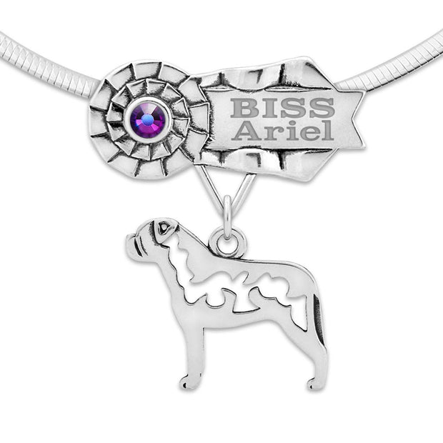 Custom Bullmastiff Rosette Necklace, BISS Jewelry