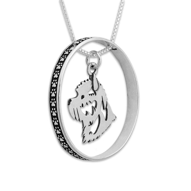 Sterling Silver Cairn Terrier Necklace w/Paw Print Enhancer, Head