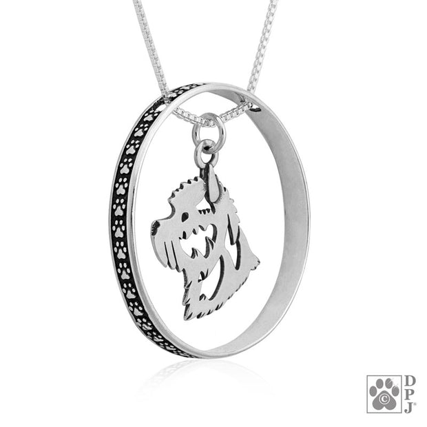 Sterling Silver Cairn Terrier Necklace w/Paw Print Enhancer, Head