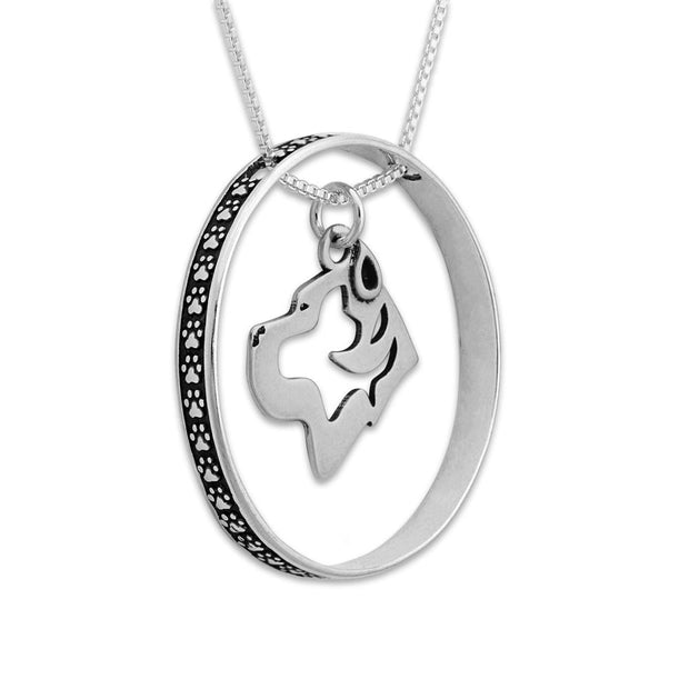 Sterling Silver Cane Corso Necklace w/Paw Print Enhancer, Head