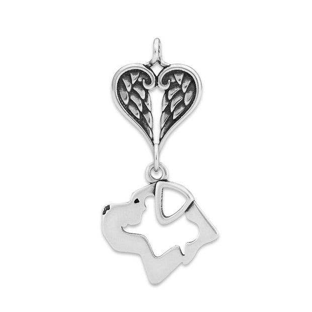 Cane Corso Sympathy Gift Pendant with Heart Shaped Angel Wing Pendant in Sterling Silver.