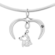 Cardigan Welsh Corgi Necklace with Open Heart Charm Holder with Paw Print in Sterling Silver on Omega Chain.
