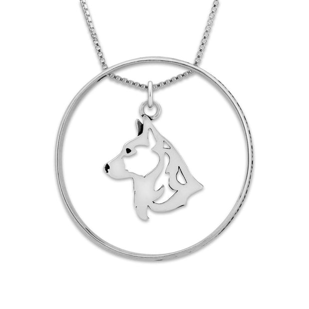 Sterling Silver Cardigan Welsh Corgi Necklace w/Paw Print Enhancer, Head