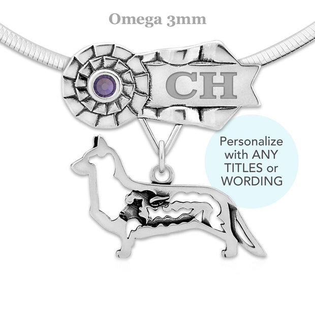 Custom Cardigan Welsh Corgi Rosette Necklace, BIS NOHS Jewelry