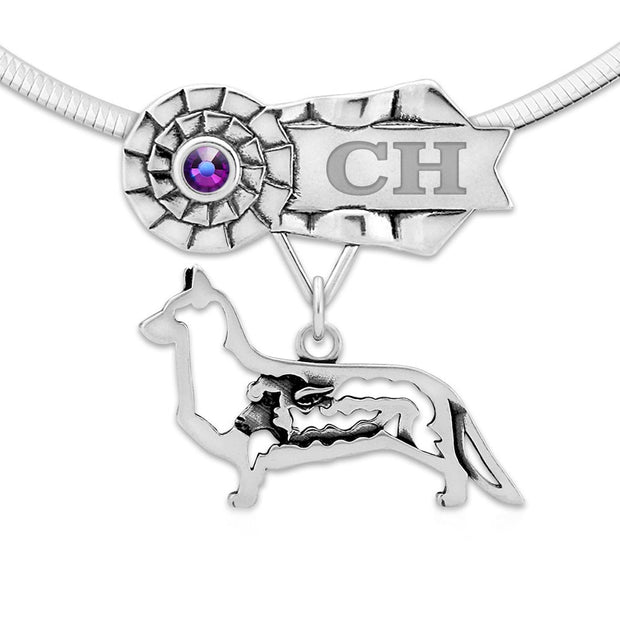 Custom Cardigan Welsh Corgi Rosette Necklace, BIS NOHS Jewelry