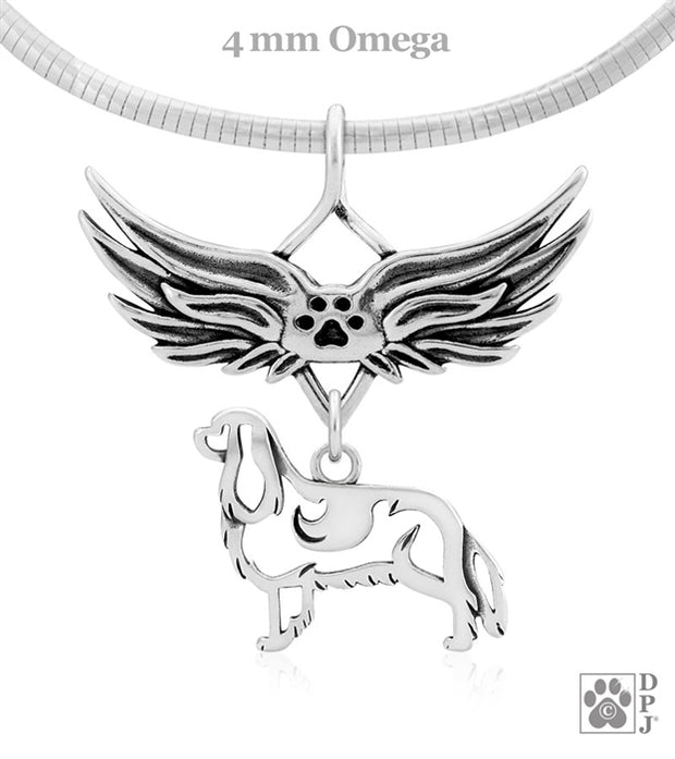 Sterling silver Cavalier King Charles Spaniel angel wing memorial necklace, Rainbow bridge jewelry, Pet sympathy gifts
