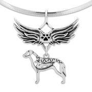 Chesapeake Bay Retriever Pet Loss Necklace with Angel Wing Charm Holder with Paw Print in Sterling Silver on Omega Chain.