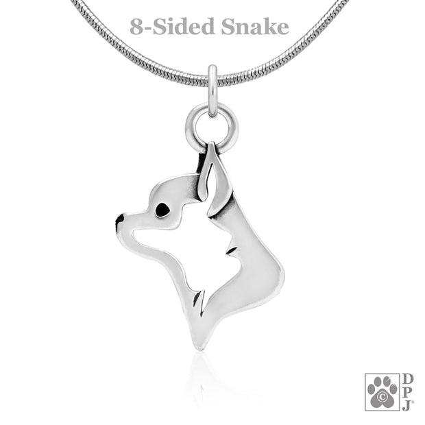 Chihuahua Pendant Necklace in Sterling Silver, Smooth