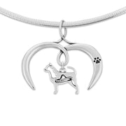 Chihuahua Necklace with Open Heart Charm Holder with Paw Print in Sterling Silver on Omega Chain.