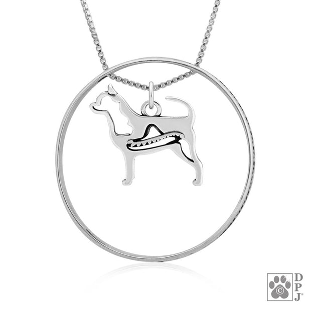 Sterling Silver Chihuahua Necklace w/Paw Print Enhancer, Body