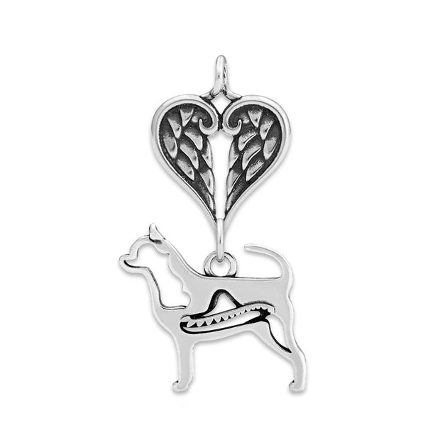 Chihuahua Sympathy Gift Pendant with Heart Shaped Angel Wing Pendant in Sterling Silver.
