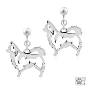 Sterling Silver Chihuahua Earrings, Longhaired