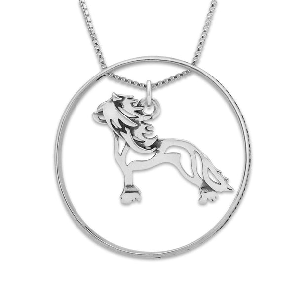 Sterling Silver Hairless Chinese Crested Necklace w/Paw Print Enhancer, Body