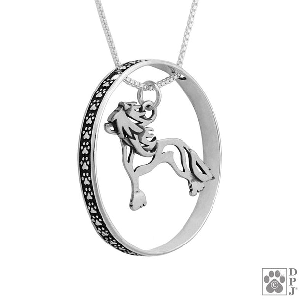 Sterling Silver Hairless Chinese Crested Necklace w/Paw Print Enhancer, Body