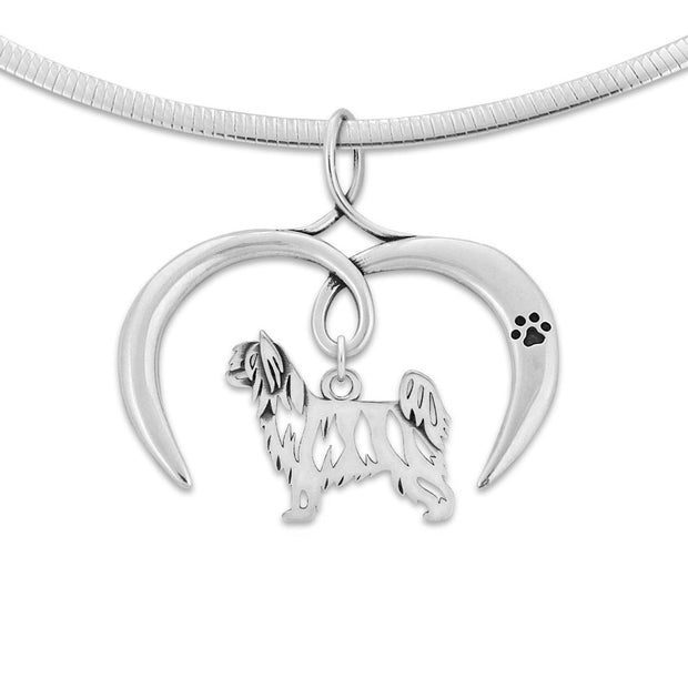 Chinese Crested Necklace with Open Heart Charm Holder with Paw Print in Sterling Silver on Omega Chain.