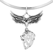 Chow Chow Pet Loss Necklace with Angel Wing Charm Holder with Paw Print in Sterling Silver on Omega Chain.