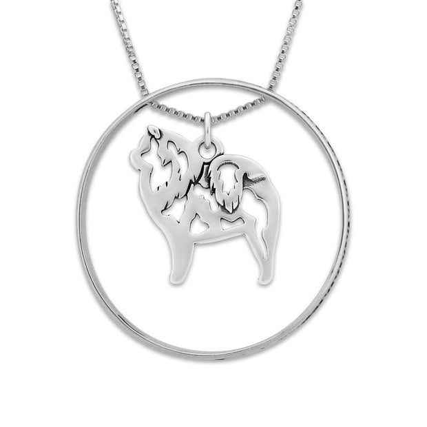 Sterling Silver Chow Chow Necklace w/Paw Print Enhancer, Body