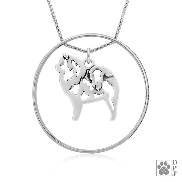 Sterling Silver Chow Chow Necklace w/Paw Print Enhancer, Body